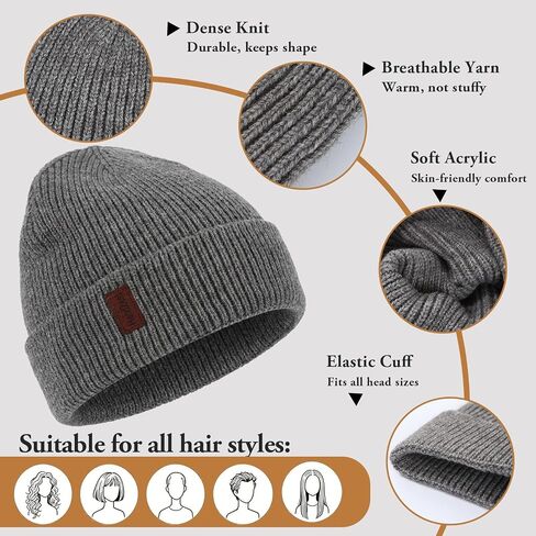 HandZest Ribbed Knit Beanie Men Women, Lightweight Breathable Spring Fall Soft Stretchy Daily Outdoor Skull Cap, One Size in Kuwait