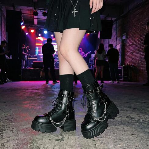 Y2K Punk Ankle Boots for Women Chunky High Heel Goth Fashion Buckle Zipper Lace Up Combat Boot Motorcycle Shoes in Saudi Arabia