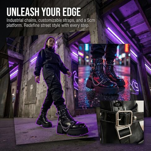 Y2K Punk Ankle Boots for Women Chunky High Heel Goth Fashion Buckle Zipper Lace Up Combat Boot Motorcycle Shoes in Saudi Arabia