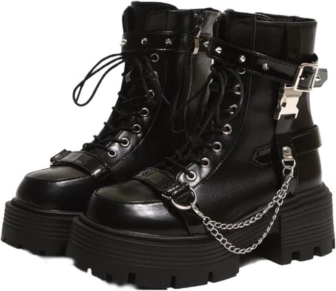 Y2K Punk Ankle Boots for Women Chunky High Heel Goth Fashion Buckle Zipper Lace Up Combat Boot Motorcycle Shoes in Saudi Arabia