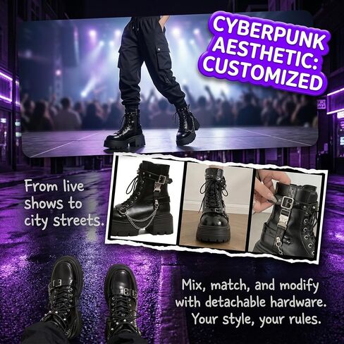 Y2K Punk Ankle Boots for Women Chunky High Heel Goth Fashion Buckle Zipper Lace Up Combat Boot Motorcycle Shoes in Saudi Arabia