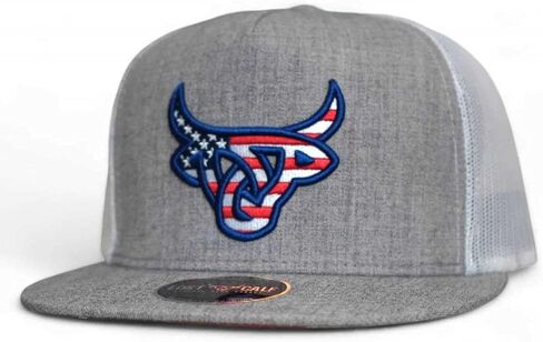 LOST CALF Unisex Americalf Flat Bill Snapback Hat Grey White Mesh Back Adjustable Trucker Cap in Kuwait