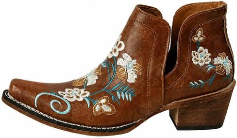 Women's Cowboy Cowgirl Western Ankle Boots Floral Embroidered Stitched V Cut Snip Toe Classic Country Booties in Saudi Arabia