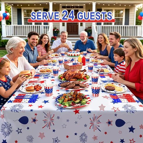 Christmas Plates Disposable Party Set, Serves 24 Red Christmas Tableware Includes 9" and 7" Plates, Napkins, Tablecloth, Cups, Straws, Knives & Forks, Balloons for Xmas Dinnerware Decorations in Kuwait