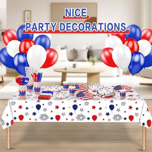Christmas Plates Disposable Party Set, Serves 24 Red Christmas Tableware Includes 9" and 7" Plates, Napkins, Tablecloth, Cups, Straws, Knives & Forks, Balloons for Xmas Dinnerware Decorations in Kuwait