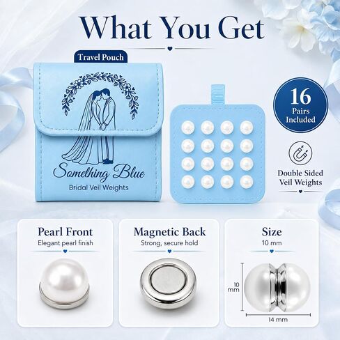 16 Pairs Pearl Veil Weights - Strong Magnetic Non-Damaging Hold for Long Bridal Veils - Subtle Design Wedding Veil Weights - Premium Viel Magnets Outdoor Wedding Dress Accessories in Saudi Arabia