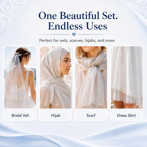 16 Pairs Pearl Veil Weights - Strong Magnetic Non-Damaging Hold for Long Bridal Veils - Subtle Design Wedding Veil Weights - Premium Viel Magnets Outdoor Wedding Dress Accessories in Saudi Arabia