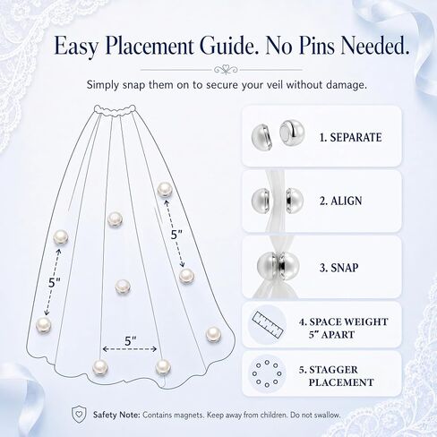 16 Pairs Pearl Veil Weights - Strong Magnetic Non-Damaging Hold for Long Bridal Veils - Subtle Design Wedding Veil Weights - Premium Viel Magnets Outdoor Wedding Dress Accessories in Saudi Arabia