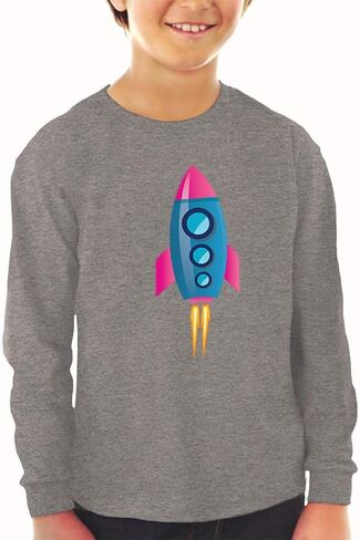 Kids Long Sleeve T Shirt Spaceship Rocket Space Cotton Boy & Girl Clothes Funny Graphic Tee Royal Blue Design Only 5 6T in Kuwait