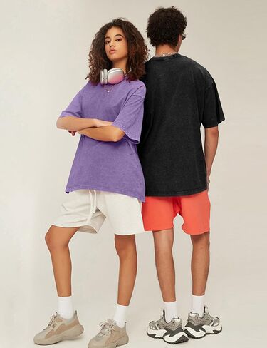 Men Oversized T-Shirts Vintage Acid Wash Shirts Cotton Baggy Top Short Sleeve Gym Tees in Saudi Arabia