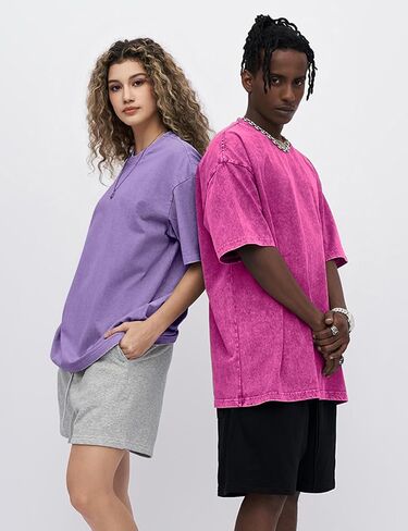 Men Oversized T-Shirts Vintage Acid Wash Shirts Cotton Baggy Top Short Sleeve Gym Tees in Saudi Arabia
