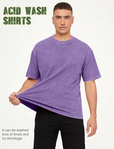 Men Oversized T-Shirts Vintage Acid Wash Shirts Cotton Baggy Top Short Sleeve Gym Tees in Saudi Arabia