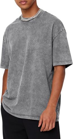 Men Oversized T-Shirts Vintage Acid Wash Shirts Cotton Baggy Top Short Sleeve Gym Tees in Saudi Arabia
