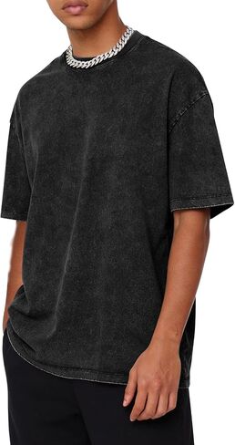 Men Oversized T-Shirts Vintage Acid Wash Shirts Cotton Baggy Top Short Sleeve Gym Tees in Saudi Arabia
