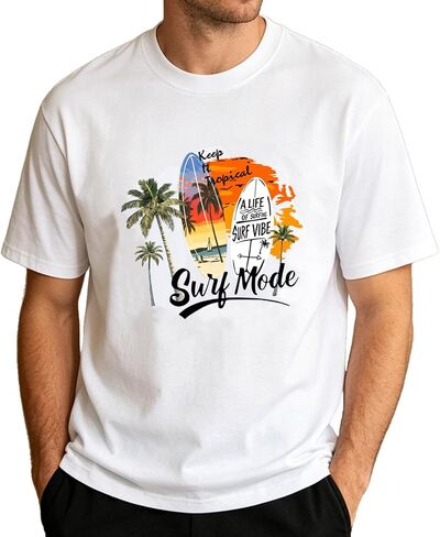 Mens Short Sleeve T-Shirts, Graphic Crew Neck Summer Beach Palm Tree Printed Hawaiian Tees in Saudi Arabia
