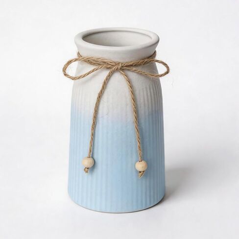 Small Ceramic Vase for Home Decor, 6 Inch Modern Farmhouse Vase with Twine Bow, Textured Pink Decorative Vase for Flowers, Table Centerpiece, Shelf, Living Room, Office in Saudi Arabia
