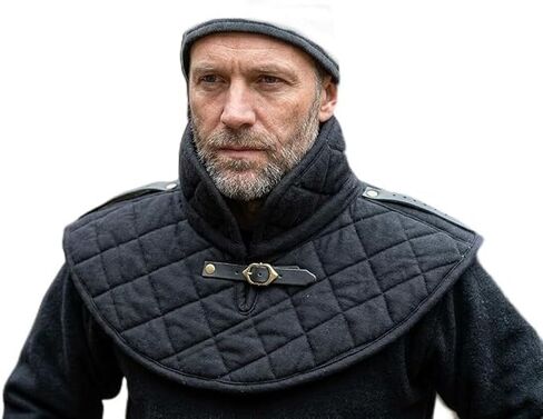 Medieval Gorget Cotton Arming Cap Thick Padded Renaissance Quilted Neck Protector Black Reenactment Costume in Kuwait