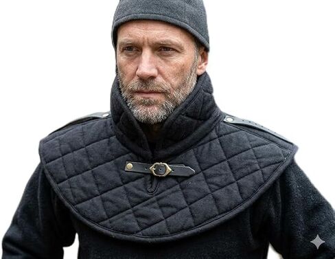 Medieval Gorget Cotton Arming Cap Thick Padded Renaissance Quilted Neck Protector Black Reenactment Costume in Kuwait