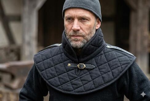 Medieval Gorget Cotton Arming Cap Thick Padded Renaissance Quilted Neck Protector Black Reenactment Costume in Kuwait