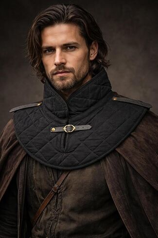 Medieval Gorget Cotton Arming Cap Thick Padded Renaissance Quilted Neck Protector Black Reenactment Costume in Kuwait