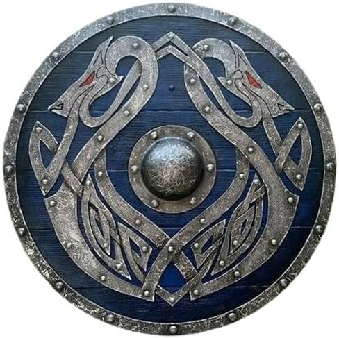 Valhalla Sea Dragon Jörmungandr Authentic Battleworn Viking Shield Medieval, Round, Battle, Warrior Shield, Wooden, Round, Shield, LARP, Reproduction, Cosplay, Shield in Saudi Arabia
