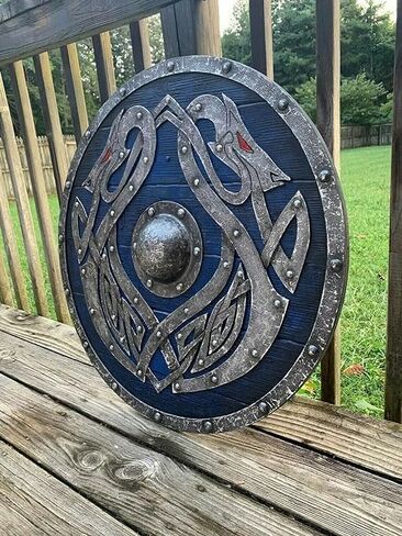 Valhalla Sea Dragon Jörmungandr Authentic Battleworn Viking Shield Medieval, Round, Battle, Warrior Shield, Wooden, Round, Shield, LARP, Reproduction, Cosplay, Shield in Saudi Arabia