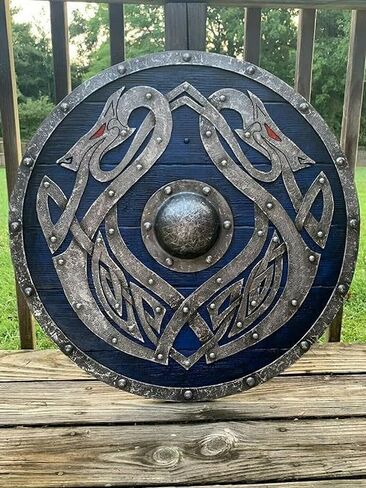 Valhalla Sea Dragon Jörmungandr Authentic Battleworn Viking Shield Medieval, Round, Battle, Warrior Shield, Wooden, Round, Shield, LARP, Reproduction, Cosplay, Shield in Saudi Arabia