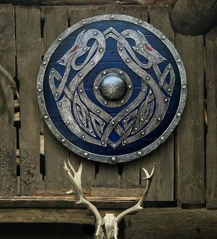 Valhalla Sea Dragon Jörmungandr Authentic Battleworn Viking Shield Medieval, Round, Battle, Warrior Shield, Wooden, Round, Shield, LARP, Reproduction, Cosplay, Shield in Saudi Arabia