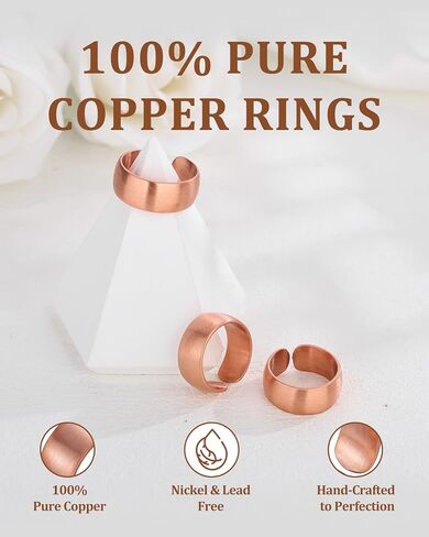 Set of 3 Handmade Copper Rings, 100% Pure Raw Untreated Copper, Meditation & Energy Jewelry, Tibetan Healing Ring Set(Plain) in Saudi Arabia