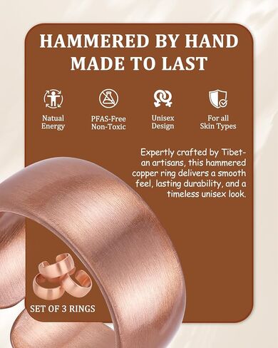 Set of 3 Handmade Copper Rings, 100% Pure Raw Untreated Copper, Meditation & Energy Jewelry, Tibetan Healing Ring Set(Plain) in Saudi Arabia