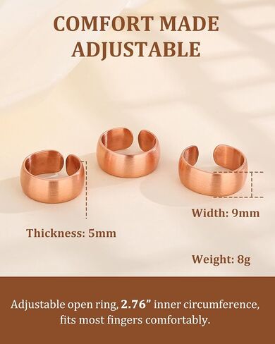Set of 3 Handmade Copper Rings, 100% Pure Raw Untreated Copper, Meditation & Energy Jewelry, Tibetan Healing Ring Set(Plain) in Saudi Arabia