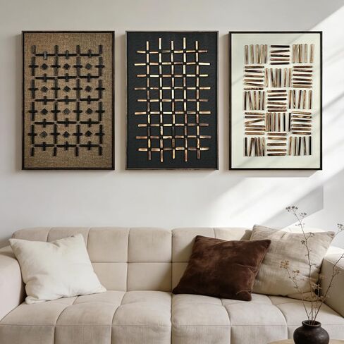 ديكور جداري حديث مؤطر، Cuadros para Sala Elegantes y Modernos Dormitorios، لوحات كبيرة مصنوعة يدويًا، ملحقات المطبخ في غرفة المعيشة وغرفة النوم والمكتب، مقاس 24 بوصة × 36 بوصة (أبيض كاكي أسود) in Kuwait
