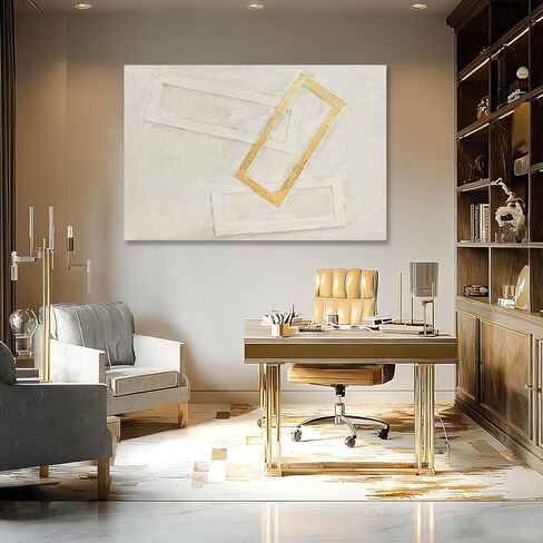 Dolidoteart White Gold Beige Canvas Wall Art, Hand Painted Oil Painting, Large Abstract Wall Art for Living Room, Modern Textured Horizontal Wall Decor for Bedroom Office, 32x48 Inch in Kuwait