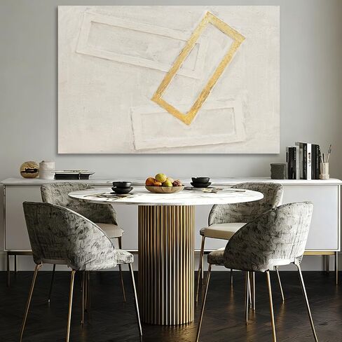 Dolidoteart White Gold Beige Canvas Wall Art, Hand Painted Oil Painting, Large Abstract Wall Art for Living Room, Modern Textured Horizontal Wall Decor for Bedroom Office, 32x48 Inch in Kuwait