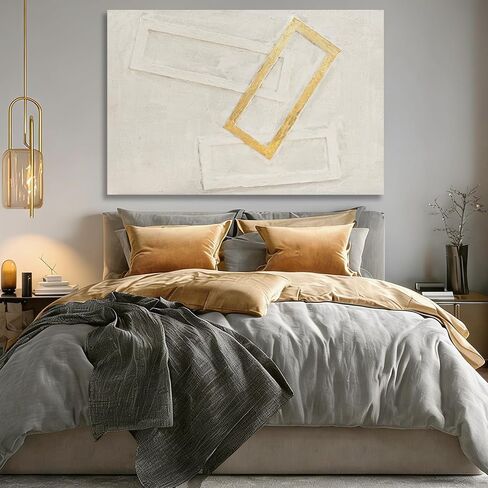 Dolidoteart White Gold Beige Canvas Wall Art, Hand Painted Oil Painting, Large Abstract Wall Art for Living Room, Modern Textured Horizontal Wall Decor for Bedroom Office, 32x48 Inch in Kuwait