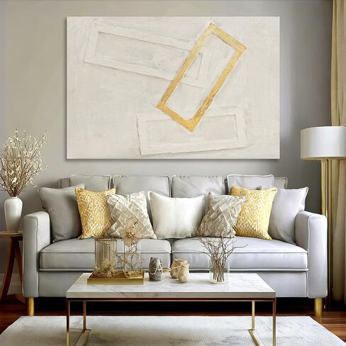Dolidoteart White Gold Beige Canvas Wall Art, Hand Painted Oil Painting, Large Abstract Wall Art for Living Room, Modern Textured Horizontal Wall Decor for Bedroom Office, 32x48 Inch in Kuwait