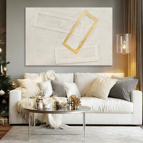 Dolidoteart White Gold Beige Canvas Wall Art, Hand Painted Oil Painting, Large Abstract Wall Art for Living Room, Modern Textured Horizontal Wall Decor for Bedroom Office, 32x48 Inch in Kuwait