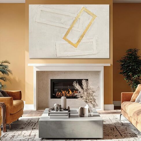 Dolidoteart White Gold Beige Canvas Wall Art, Hand Painted Oil Painting, Large Abstract Wall Art for Living Room, Modern Textured Horizontal Wall Decor for Bedroom Office, 32x48 Inch in Kuwait