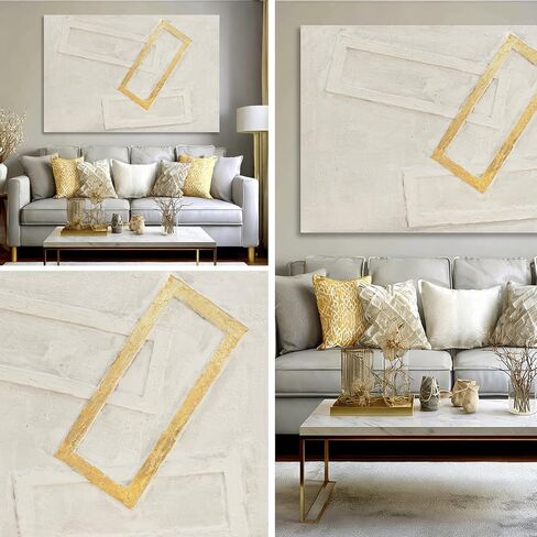 Dolidoteart White Gold Beige Canvas Wall Art, Hand Painted Oil Painting, Large Abstract Wall Art for Living Room, Modern Textured Horizontal Wall Decor for Bedroom Office, 32x48 Inch in Kuwait