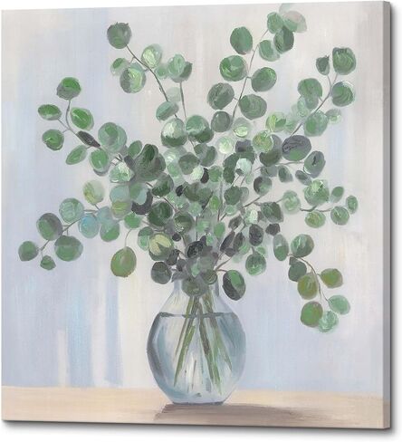 Sage Green Canvas Wall Art - Small Minimalist Plant Vase Prints Botanical Leaves Pictures Eucalyptus Decor for Bathroom Kitchen 12x12 Inch in Saudi Arabia