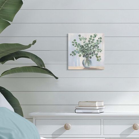 Sage Green Canvas Wall Art - Small Minimalist Plant Vase Prints Botanical Leaves Pictures Eucalyptus Decor for Bathroom Kitchen 12x12 Inch in Saudi Arabia
