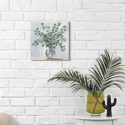 Sage Green Canvas Wall Art - Small Minimalist Plant Vase Prints Botanical Leaves Pictures Eucalyptus Decor for Bathroom Kitchen 12x12 Inch in Saudi Arabia
