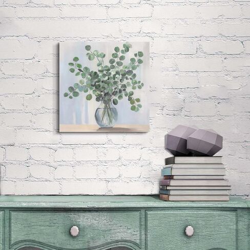 Sage Green Canvas Wall Art - Small Minimalist Plant Vase Prints Botanical Leaves Pictures Eucalyptus Decor for Bathroom Kitchen 12x12 Inch in Saudi Arabia
