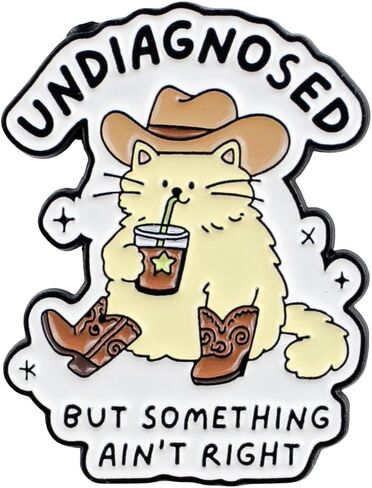 Undiagnosed But Something Ain’t Right Cute Cat Cowboy Drinking Enamel Pin, Anxiety Humor Pin Brooch, Sarcastic Cartoon Cat Brooch Badge, Funny Mental Health Lapel Badges, Cute Animal Gift For Sarcastic Friend Coworker, Quirky Novelty Jewelry Accessory in Kuwait