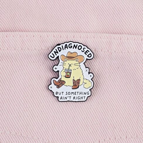 Undiagnosed But Something Ain’t Right Cute Cat Cowboy Drinking Enamel Pin, Anxiety Humor Pin Brooch, Sarcastic Cartoon Cat Brooch Badge, Funny Mental Health Lapel Badges, Cute Animal Gift For Sarcastic Friend Coworker, Quirky Novelty Jewelry Accessory in Kuwait
