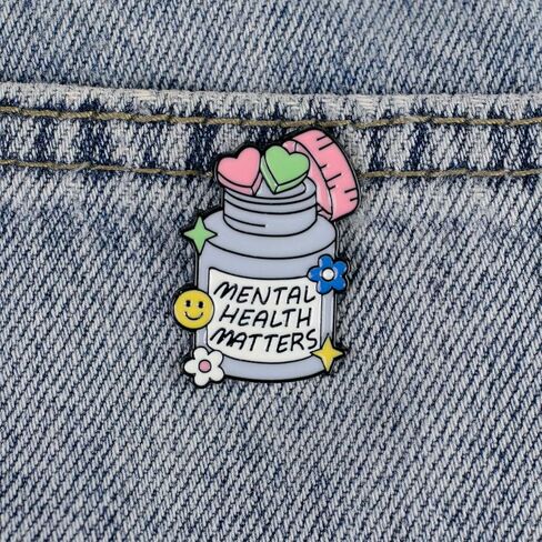 Mental Health Matters Happiness Bottle Enamel Pin, Mental Health Awareness Pin Brooch, Motivational Gift For Friend Therapist, Self Care Badge Brooch, Self Love, Uplifting Message Lapel Badges, Anxiety Support Jewelry Accessories in Saudi Arabia