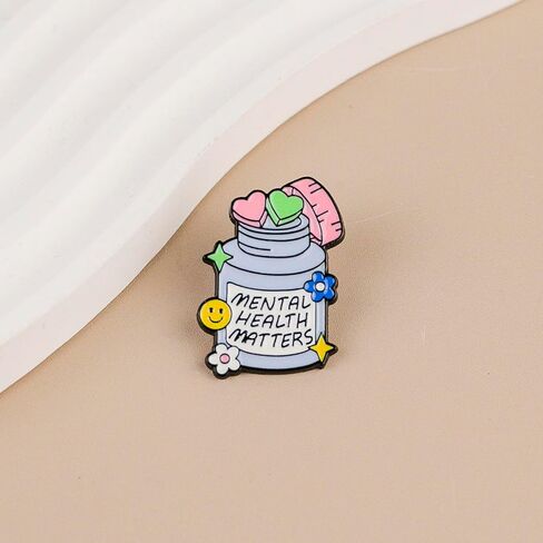 Mental Health Matters Happiness Bottle Enamel Pin, Mental Health Awareness Pin Brooch, Motivational Gift For Friend Therapist, Self Care Badge Brooch, Self Love, Uplifting Message Lapel Badges, Anxiety Support Jewelry Accessories in Saudi Arabia