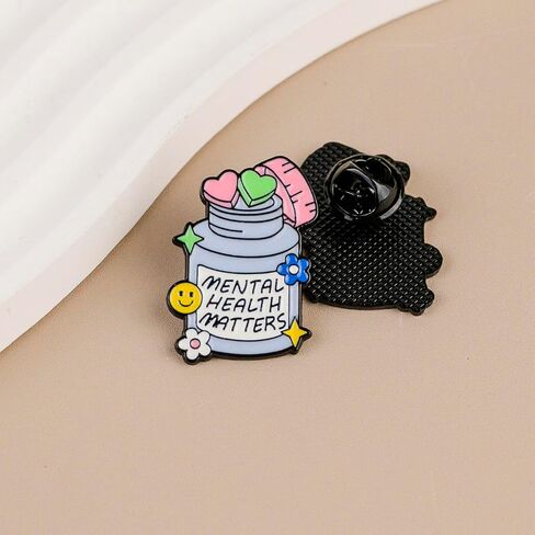 Mental Health Matters Happiness Bottle Enamel Pin, Mental Health Awareness Pin Brooch, Motivational Gift For Friend Therapist, Self Care Badge Brooch, Self Love, Uplifting Message Lapel Badges, Anxiety Support Jewelry Accessories in Saudi Arabia