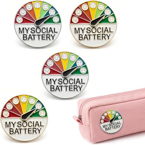 4pcs Social Battery Pin,My Social Battery Slider Pin,Alloy Mateiral,User-Friendly Operation Design,For Bag,Backpack,Hat Decoration in Saudi Arabia