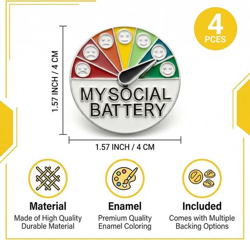 4pcs Social Battery Pin,My Social Battery Slider Pin,Alloy Mateiral,User-Friendly Operation Design,For Bag,Backpack,Hat Decoration in Saudi Arabia